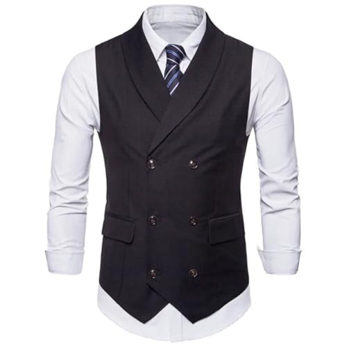 Men's Vest Solid Color Double Button Lapel Wedding Banquet Business Office Casual Suit Vest2