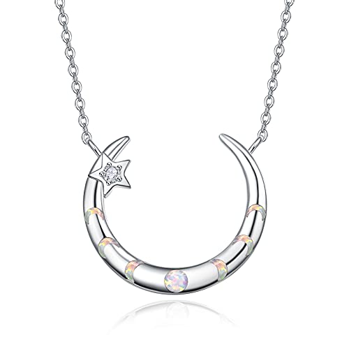 TANGPOET Collier de lune en argent sterling 925 avec pierre de lune pour femme avec pendentif en or étoile lune phase opale lune bijoux cadeaux pour femme fille anniversaire Cover