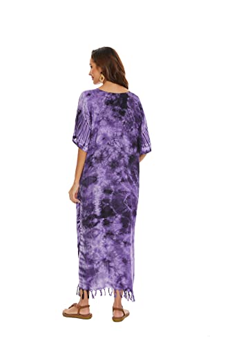Image of Beautybatik Women Hippie Tie Dye Caftan Kaftan Loungewear Maxi Plus Size Long Dress XL to 4X