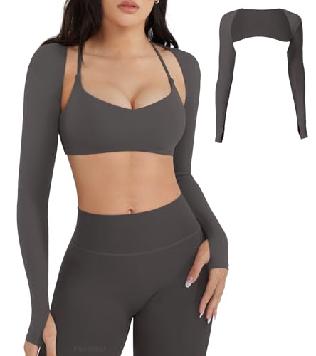 Image of YEOREO Women Crop Top Long Sleeve Bolero Open Front Workout Cropped Shirts Sports Shrug
