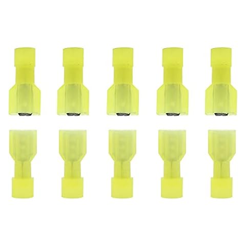 Ruidee 100Pcs Spade Terminals Wire Connectors 12-10 AWG Fully Insulated Nylon Male/Female Quick Disconnect Electrical Wire Crimp Terminal Connectors(Yellow/SNSY) Cover