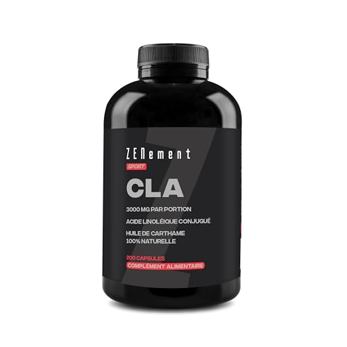CLA Acide Linoléique Conjugué 3000 mg par dose – 200 capsules molles à absorption rapide issues d’huile de Carthame 80 % (2 mois) – Complément...