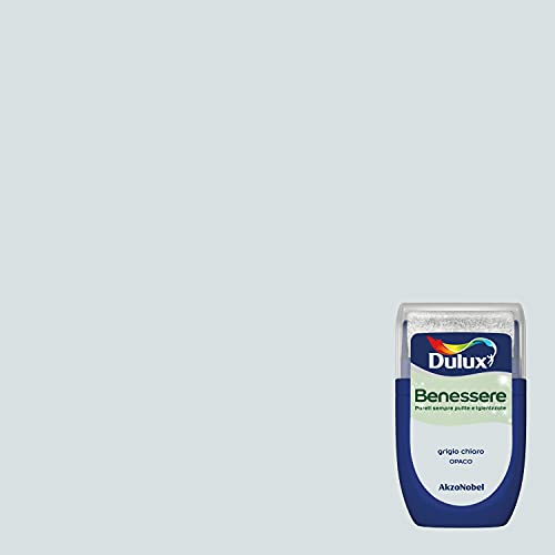 Dulux Benessere Pittura Colorata all'Acqua per Interni Superlavabile Anti Muffa Anti Batteri con Ioni D'Argento, 30 millilitri, Grigio Chiaro, 30 ML