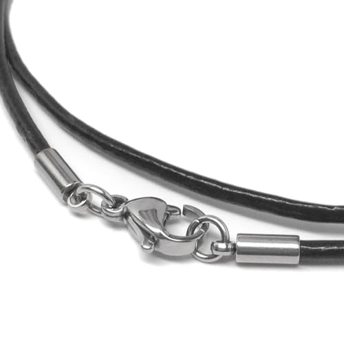 Black Leather Necklace (2mm) with Stainless Steel Clasps (14-30 Inch)