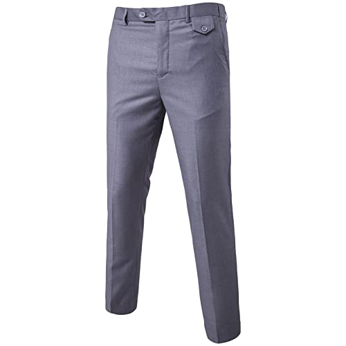 Men's Stylish Slim Stretch Pant Solid Color Skinny Fit Comfort Suit Pant Lightweight Comfort Business Trousers (Light Grey,Medium)