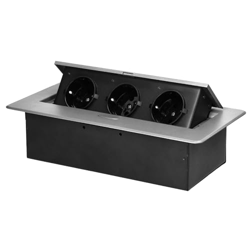 Miratic Enchufe Multiple 3x2P Z (Schuko) para Muebles Regleta Enchufes con Borde Plano Fresado Enchufe Empotrable - Regletas Enchufes Ideal para el Hogar y/o Oficina (Sin cable) (Plata)
