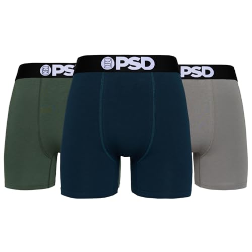 PSD Mens Boxer Briefs - Night Cotton 3-Pack, Mid Length Underwear Pack, Breathable Moisture Wicking Boxer Briefs for Men, Small