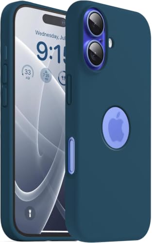 Image of Elzzi Microfiber Logo Cut Cover Compatible for iPhone 17 Case Liquid Silicone Covers Shockproof Back Cover with High Raised Camera Lips - Cosmos Blue