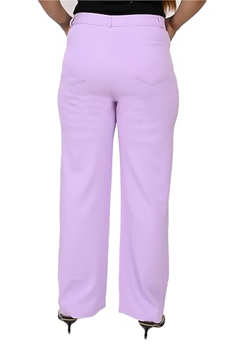 Image of Women's Wide Leg 4-Way Stretch Stripped Business Casual Pants Flexi Waist Wrinkle Resistant