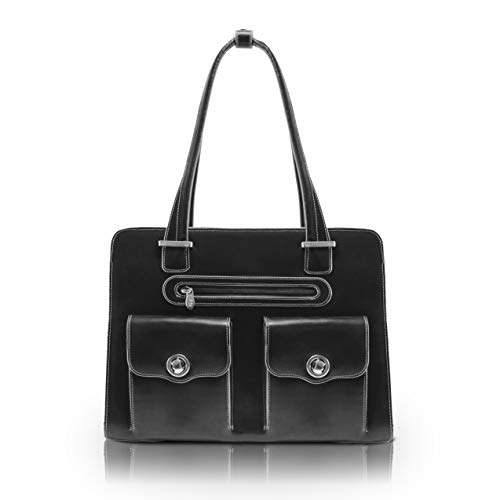 McKlein, W Series, Verona, Top Grain Cowhide Leather, 15 Leather Fly-Through Checkpoint-Friendly Ladies' Laptop Briefcase, Black (96625)