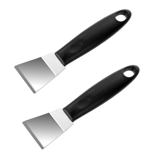 Paquete de 2 raspadores de plancha de acero inoxidable, raspador de metal para horno de inducción, estufas, raspadores rígidos, espátulas para limpieza de cocina, papel pintado, pintura, barbacoa al