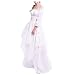 WOZOW Deguisement Femme Robe De Princesse à Manches Trompette Couleur Unie Style Rétro Printemps Bandage Corset Renaissance Médiévale Vintage Costume Carnaval (Blanc,M)