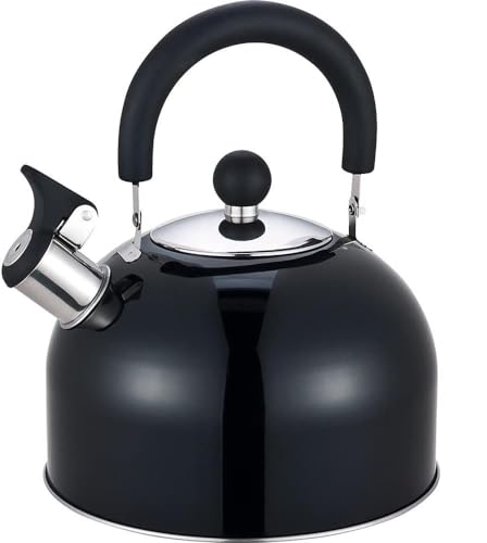 MantraRaj 2.5L Black Whistling Tea Kettle Stainless Steel Metalic Teakettle Teapot with Cool Touch Ergonomic Handle Induction Kettle, Hob Kettle Suitable for All Hob Types