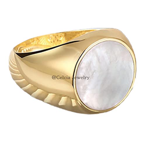 Anillo de piedras preciosas de perla natural, joyería hecha a mano de plata de ley 925 pura para hombres, regalos de novio de motorista Anillo de oro vermeil con sello de declaración