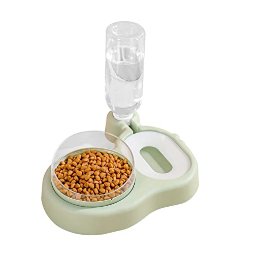 JAY D.L Raised Cat Bowls, 15° Tilted Cat Dog Gravity Food and Water Elevated Bowls Set with Automatic Water Dispenser Bottle, Detachable Cat Dish for Cats Small and Medium Dogs (Double Bowls Green)