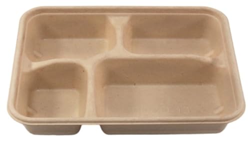 HeartTrend 使い捨て食器、50枚、環境に優しい、取り外し可能、5つの仕切りプレート、店内用 、防臭食器、浅型、生分解性、環境に優しい、耐久性のある使い捨てサトウキビ紙皿 (D(50枚))