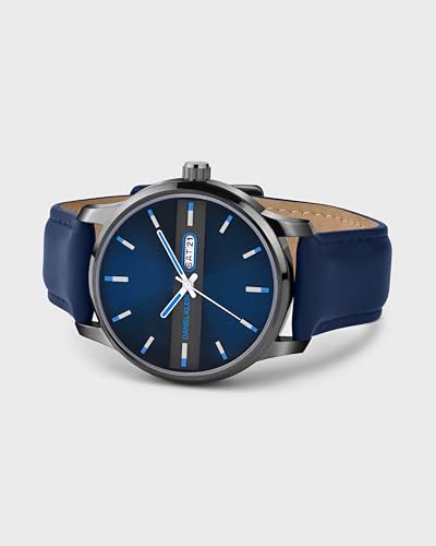Image of Daniel Klein Navy Blue Leather Strap Day Dated Men's Analog Watch - DK.1.14024-2