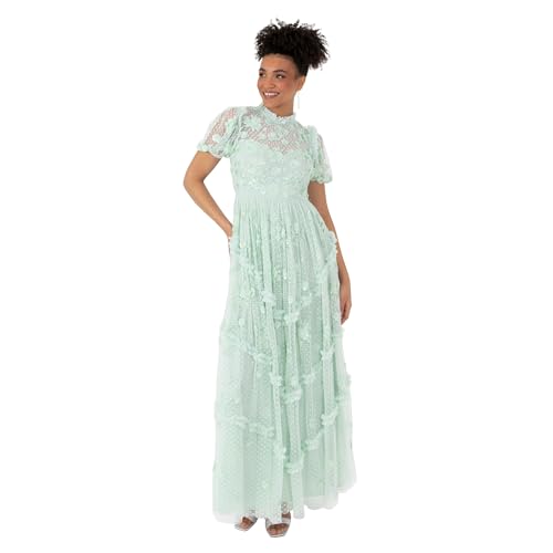 Robe longue de demoiselle d'honneur empire col haut et dos goutte d'eau