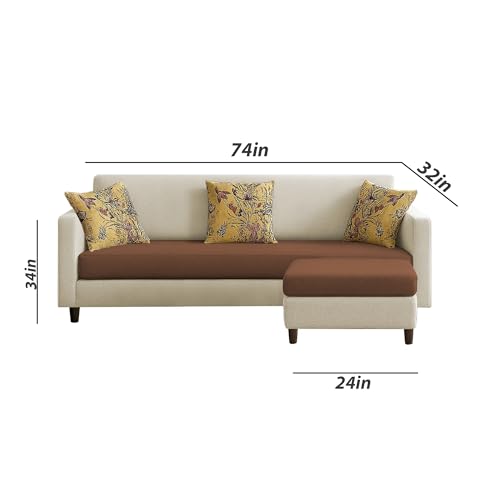 Image of Casaliving Premium Lifestyle Fabric 5 Seater L Shape Sofa Set 4 Seater Modern Sofa Set & Ottoman for Living Room (Cream Brown Color)