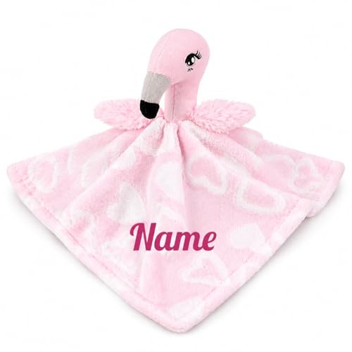 Image of June Garden Personalized Baby Flamingo Security Blanket - Custom Name Embroidered Pink Newborn Comforter - Soft Textured Fleece Snuggle Lovey Toy