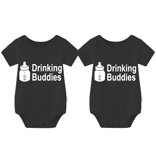Image of YSCULBUTOL Baby Twins Bodysuit Drinking Buddies Newborn Baby Romper Twins Boy Girl Matching Outfits Triplets Set