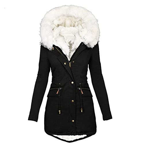EMATOP Wintermantel Damen Warmer Lang Jacke Baumwolle Einfarbig Wanderjacke mit Kapuze Wintermantel Langarm Elegant Steppmantel Herbst Winter Outdoor Baumwolljacke Kuschelig...