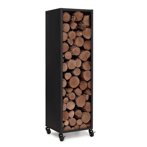IDMarket - Kaminholzregal, vertikal, Vollstahl, schwarz, Höhe 112 cm, für Kamin mit Rollen IDMarket - Kaminholzregal, vertikal, Vollstahl, schwarz, Höhe 112 cm, für Kamin mit Rollen