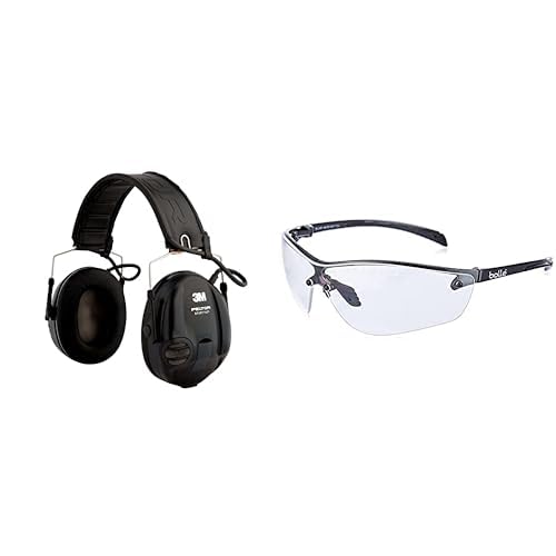 3M Peltor SportTac Headset, 26 dB, tasses bandeau pliable, rouge/noir & Bollé Safety Silium+ Incolores Lunettes Traitement Anti-Buée Platinum SILPPSI Chasse...