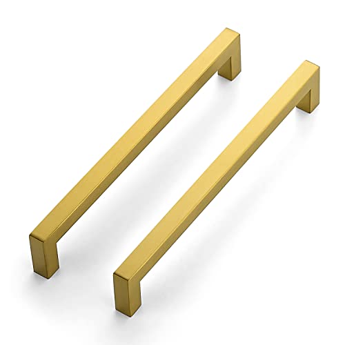 Image of Ravinte 1 Pack 8 Inch Square Kitchen Cabinet Handles Cabinet Pulls Brushed Brass Drawer Pulls Cupboard Hardware Kitchen for Cupboard Dresser Drawer Handles
