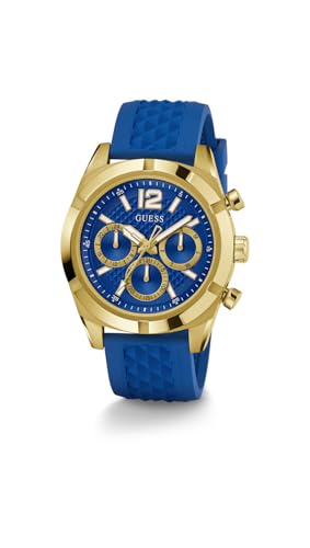 Image of GUESS Analog Watch for man with Blue Round Dial & Blue Silicone Strap Band Water Resistant Men's Wrist Watches - GW0729G1