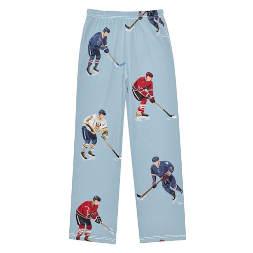 Ice Hockey Pattern Boys Long Pants Soft Trousers Elastic Waist Kids Lounge Bottoms with Pockets S-XL