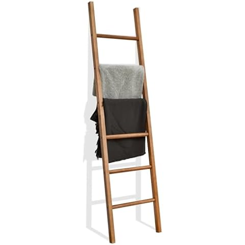 FUIN 6ft Wooden Natural Blanket Ladder Living Room Decorative Wall Leaning Farmhouse Quilt Display Holder Rustic Wood Towel Rack for Bathroom Cover