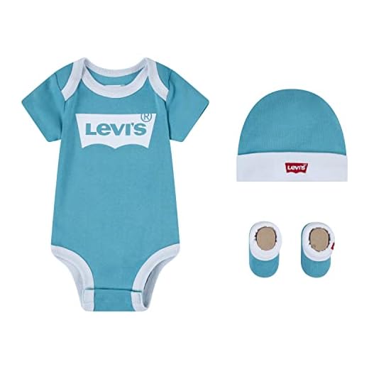 Levi's Kids LHN BATWING ONESIE HAT BOOTIE LL0019, Mono para Unisex Bebé , Azul (AQUA.), 0-6 meses