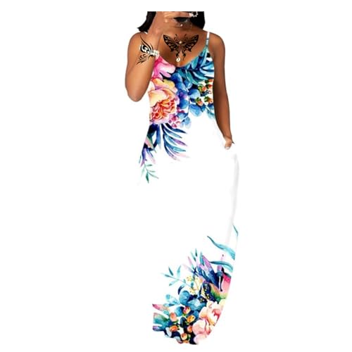 Fussangshu Women's Summer Maxi Dress Long Dress Casual Boho Sleeveless Strap Smocked Tiered Long Beach Sun Dresses