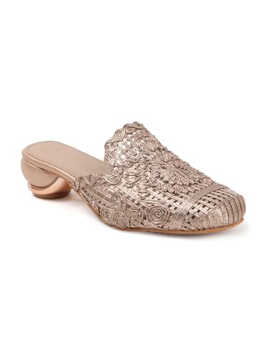 Image of Carlton London Women's Metallic Woven Slip-On Intricate Pattern Low Heel Sandal