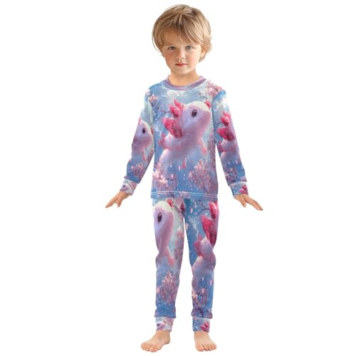 Pajama Sets Long Sleeve Kawaii Axolotl with Cherry Blossoms Soft Comfy Sleepwear 2 Piece PJS 3-8T2