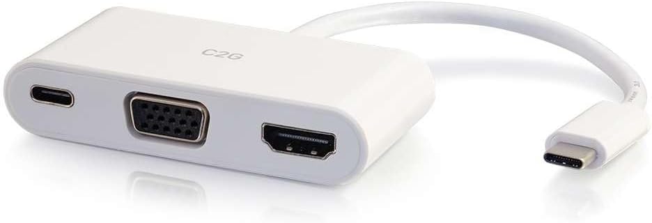 C2G USB-C® to 4K HDMI® and VGA Multiport Adapter with Power Delivery up to 60W - White