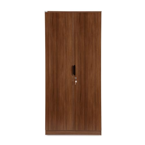 Image of Nilkamal Milford 2 Door Wooden Wardrobe for Bedroom | Almirah with 3 Shelves, 1 Hanging Rod & 1 Drawer | Clothes Cupboard | Engineered Wood | Classic Walnut