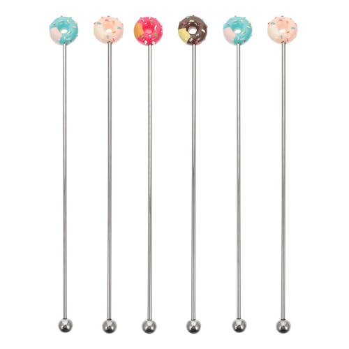 6Pcs Stainless Steel Donut Cocktail Drink Stirrers - Reusable Swizzle Sticks for Coffee, Milk Tea, and Beverages (Random Styles)