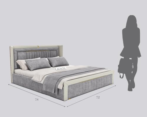 Image of Modern Upholstered King Size Bed with Box Storage for Bedroom | Wooden Double Bed with Storage | Platform Cot Bed with Upholstery Premium Fabric | 6.5 x 6 Ft | Sheesham Wood, Battleship Gray