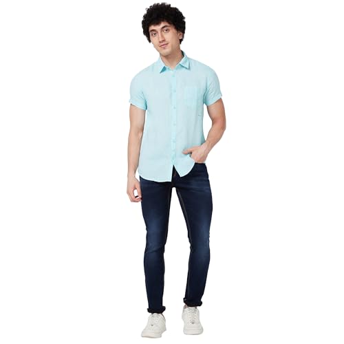 Image of Spykar Men's Regular Fit N /A Half Sleeve Solid Casual Shirts