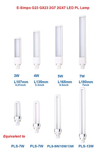 2Pcs E-Simpo G23 3W Led Bulb Pls-7W Replacement G23D 2P Led Pl Retrofit Horizontal Recessed Down Light Plug Play For Inductance/Magnetic Ballast Daylight 6000K 85-135V Ac (Cold White, 4.2In/107Mm 3W) #TOP3
