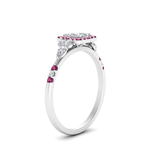 Image of Choose Your Color 925 Sterling Silver Princess Shape Petite Engagement Rings Halo Edwardian Engagement Ring Everyday Wedding Jewelry Handmade Gifts for Wife : US Size 4 to 12
