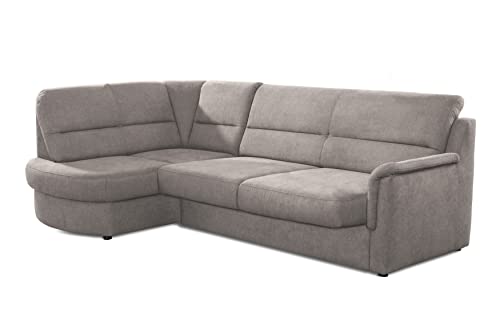 Cavadore Ecksofa Paris mit Federkern / Kleines L-Sofa mit Vorziehsitz, Bettkasten und Ottomane / 243 x 87 x 155 / Hellgrau