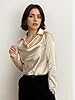 Women's Elegant Solid Satin Cowl Neck Blouse Long ... #1