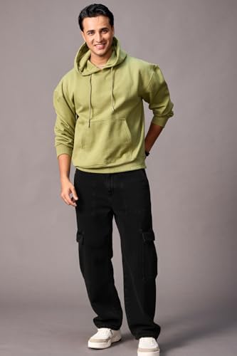 Image of Urbano Fashion Men's Loose Mid Rise Baggy Fit Cargo Jeans with 6 Pockets Non-Stretchable