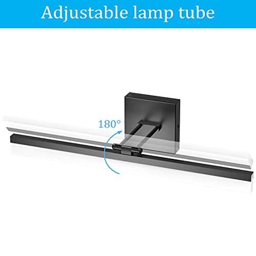 Image of Ralbay 24 inch LED Modern Black Vanity Light 14W Adjustable Matte Black Bathroom Vanity Light Modern LED Bathroom Vanity Light Fixtures Over Mirror (6000K Cool White Light)