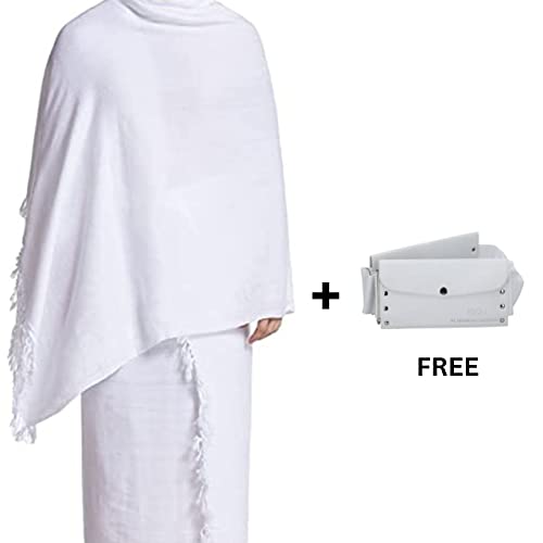 طقم مناشف لحج العمرة للرجال من الاهرام مع حزام مجاني مقاوم للماء، قطعتين من المناشف (علوية وسفلية) قطن 100% بتقنية منسوجة من المايكروفايبر سريعة الجفاف من الاهرام