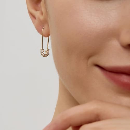 14K Gold Small Huggie Earrings for Girls,925 Sterling Silver Gold Hoops Earrings Trendy Chunky CZ Pin Earrings Jewelry Gifts for Girls3