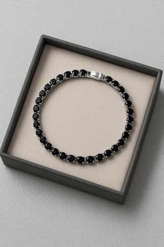 Image of BLACK PEARL Elegant Style Tennis Bracelet with Multicolour Zirconion Stones, Gold and Silver-Toned Bracelet For Women & Girls